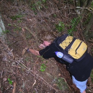 helen with her arm in a kiwi burrow-small